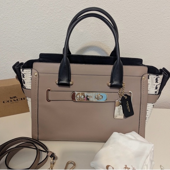 Coach Handbags - Coach Colorblock Exotic Swagger Python Stone Black & White Nwot $595